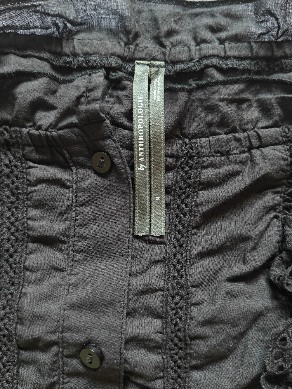 Anthropologie Black Eyelet Square-Neck Button-Front Top - Picture 7 of 8